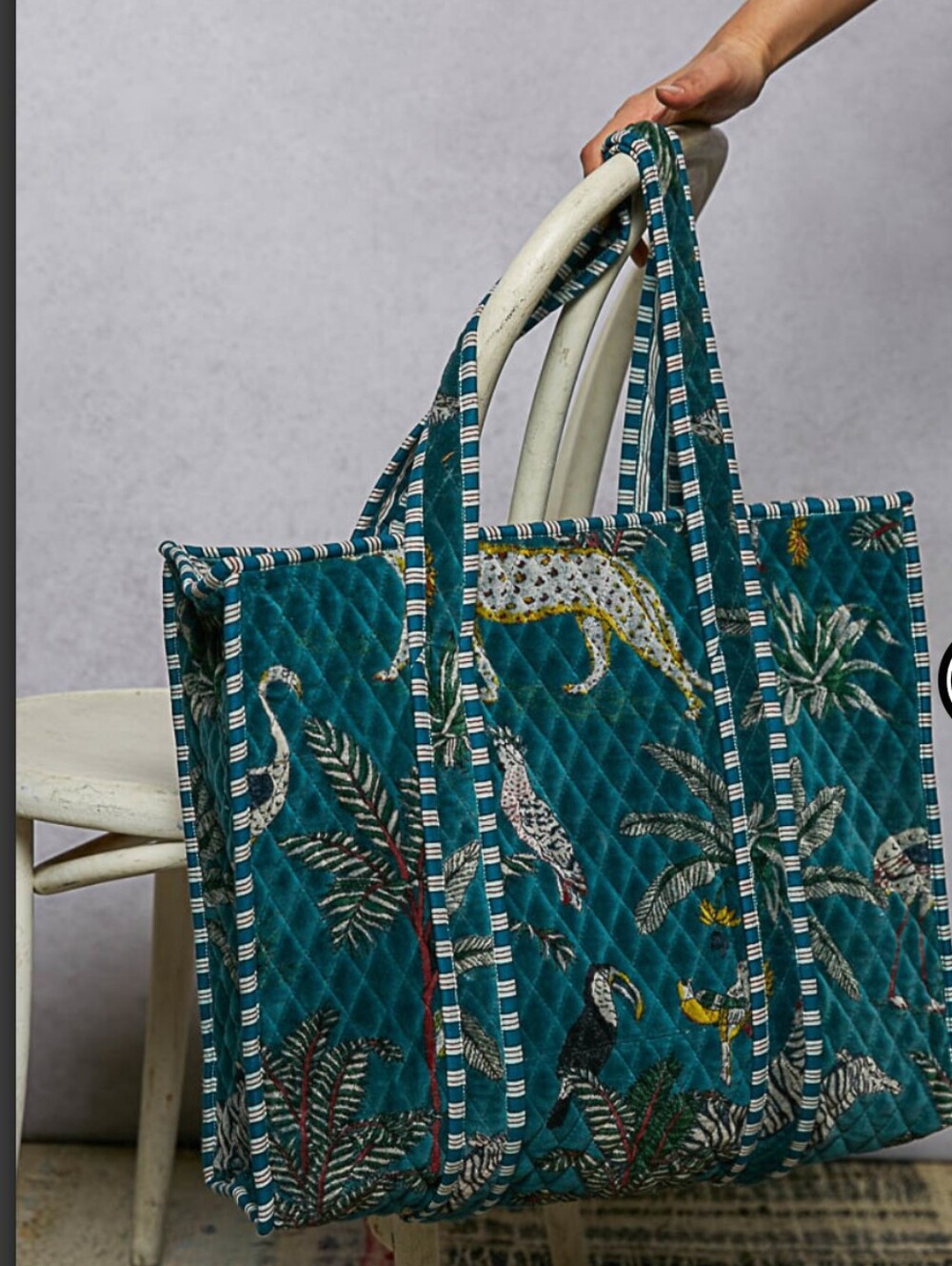 POL Quilted Teal Animal-Print Tote Bag